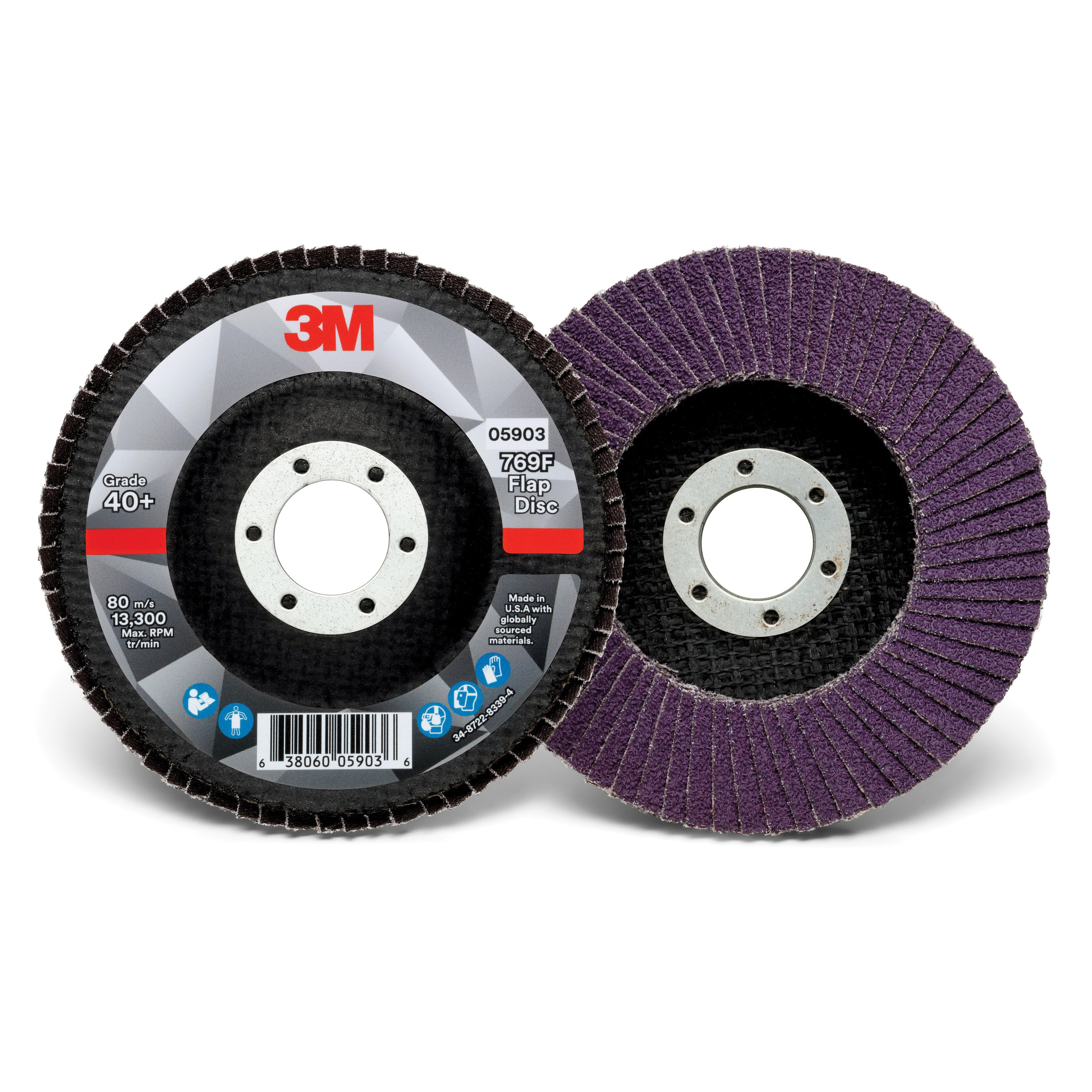 3M™ 7100177446 769F Type 27 Flap Disc, 4-1/2 in Dia Disc, 7/8 in Center Hole, 40+ Grit, Precision Shaped Ceramic Abrasive, Type 27 Disc