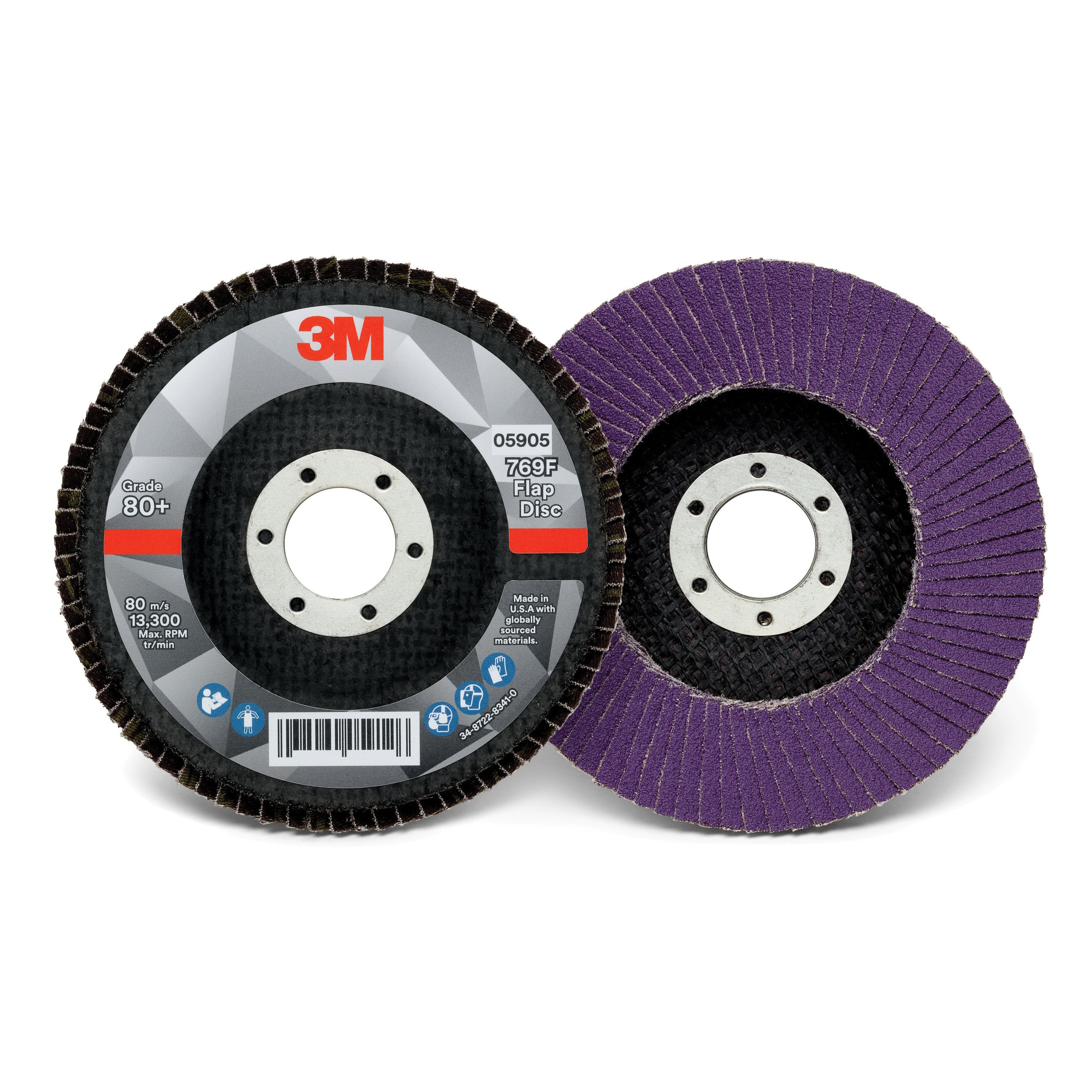 3M™ 7100178016 769F Type 27 Flap Disc, 4-1/2 in Dia Disc, 7/8 in Center Hole, 80+ Grit, Precision Shaped Ceramic Abrasive, Type 27 Disc