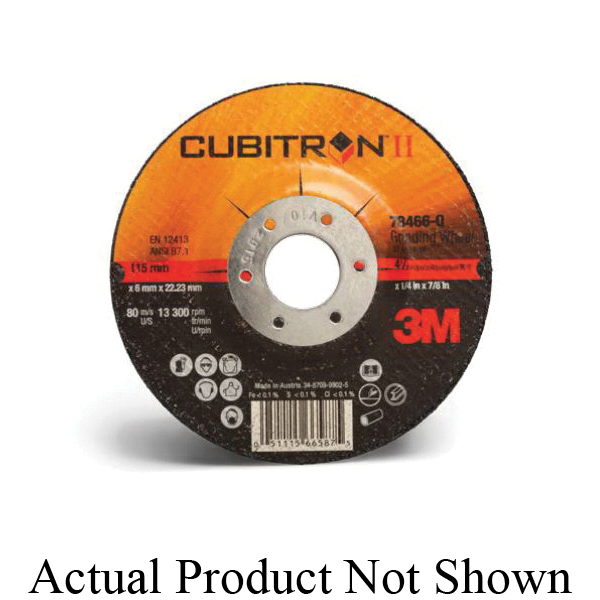 Cubitron™ II 7100086894 Type 27 Grinding Wheel, 4-1/2 in Dia Wheel x 1/4 in THK Wheel, 7/8 in Center Hole, 36 Grit, Ceramic Abrasive