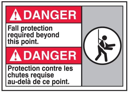 AccuformNMC® MAFC131VA Bilingual ANSI Danger 10" x 14" Aluminum Safety Sign: Fall Protection Required Beyond This Point