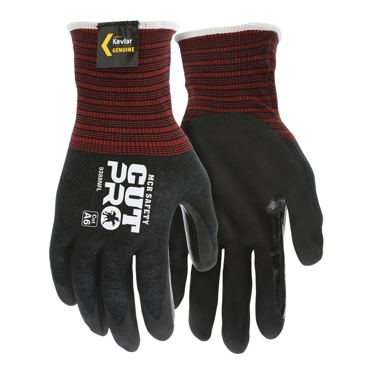 MCR Safety 9388NF Cut Pro® Work Gloves, Nitrile Foam Coating, Kevlar®/Modacrylic Blend Shell, Knit Wrist Cuff, Resists: Abrasion, Cut and Puncture, ANSI Cut-Resistance Level: A6, ANSI Puncture-Resistance Level: 3