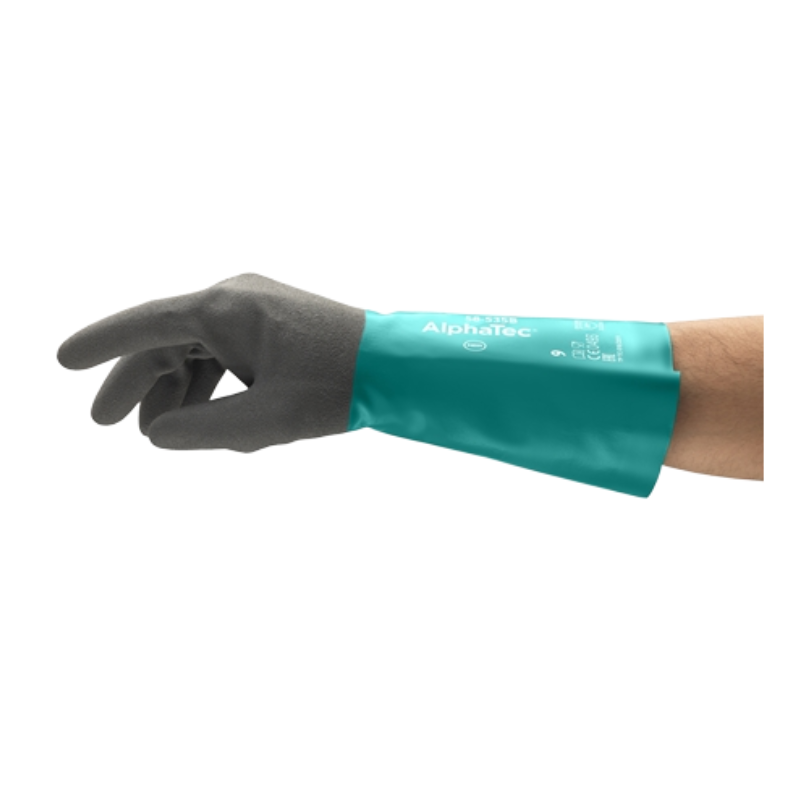 AlphaTec® 58535B070 58-535B Medium Duty Chemical-Resistant Gloves, SZ 7, Acrylic/Nitrile, Gray, 13-1/4 in L, Resists: Abrasion, Chemical, Cut, Heat, Oil and Liquid, Supported Support, Gauntlet Cuff, 13 mil THK, 72/Case