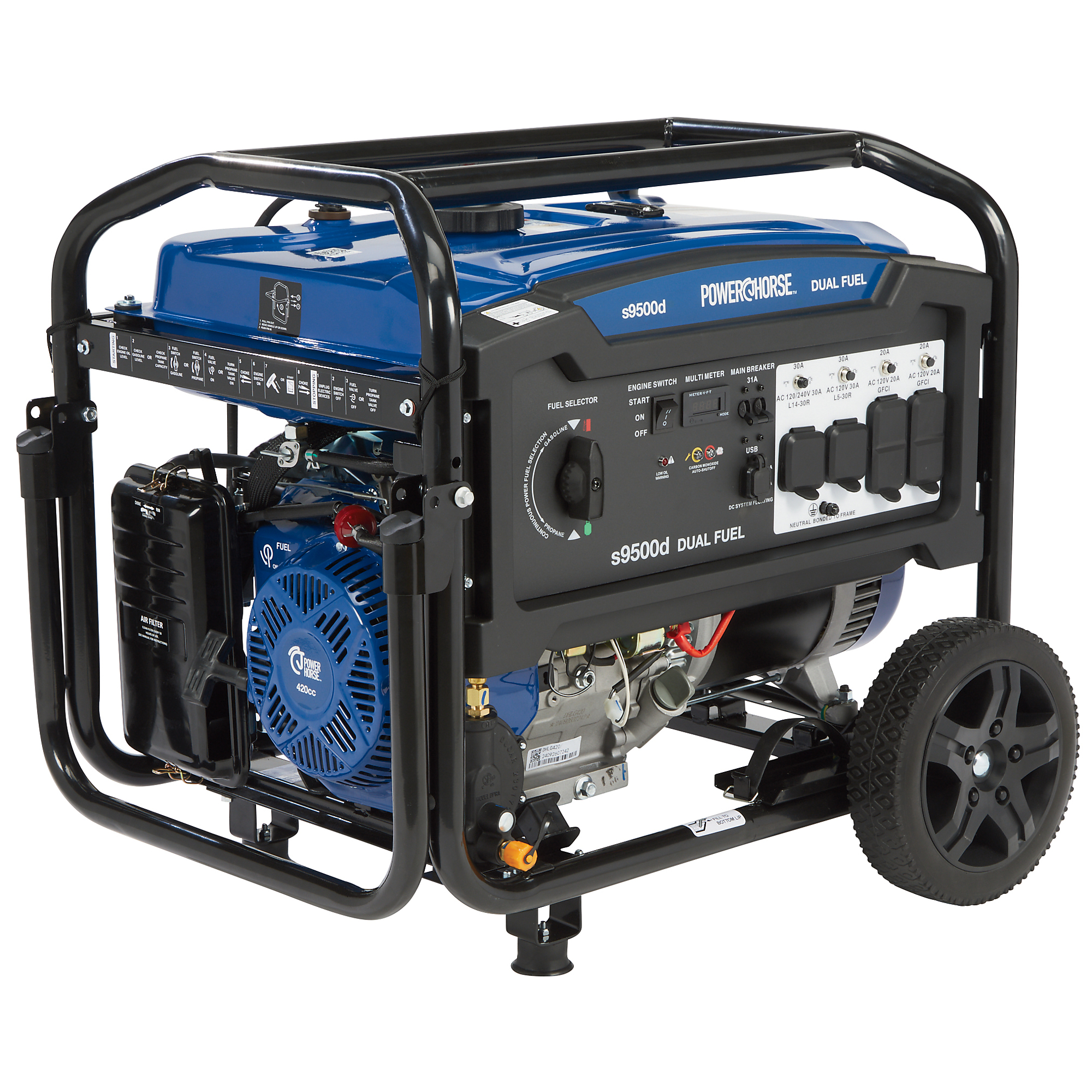 Powerhorse 6075652 Portable Dual Fuel Generator 9500 Surge Watts Electric Start