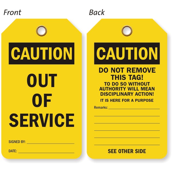 MDT641PTP OSHA Caution Out of Service Safety Tag; Pack of 25
