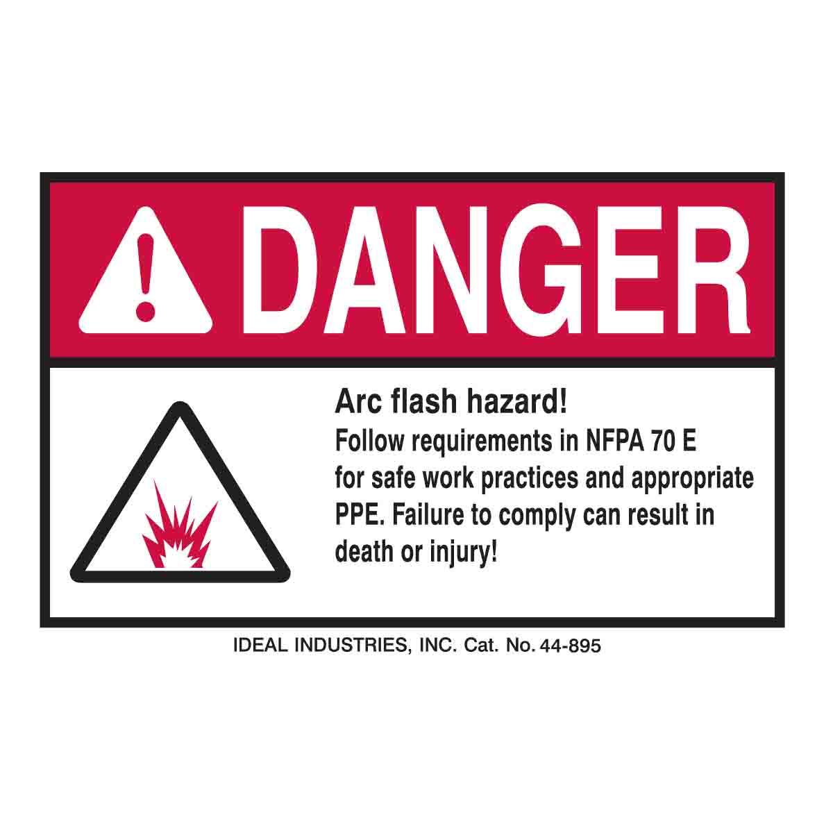 Brady® 98464 Laminated Non-Reflective Rectangular Self-Adhesive Arc Flash Label, 6 in W, DANGER ARC FLASH HAZARD! FOLLOW REQUIREMENTS IN NFPA 70E FOR SAFE WORK PRACTICES AND APPROPRIATE PPE. FAILURE TO COMPLY CAN RESULT IN DEATH OR INJURY! Legend (5/Pack)