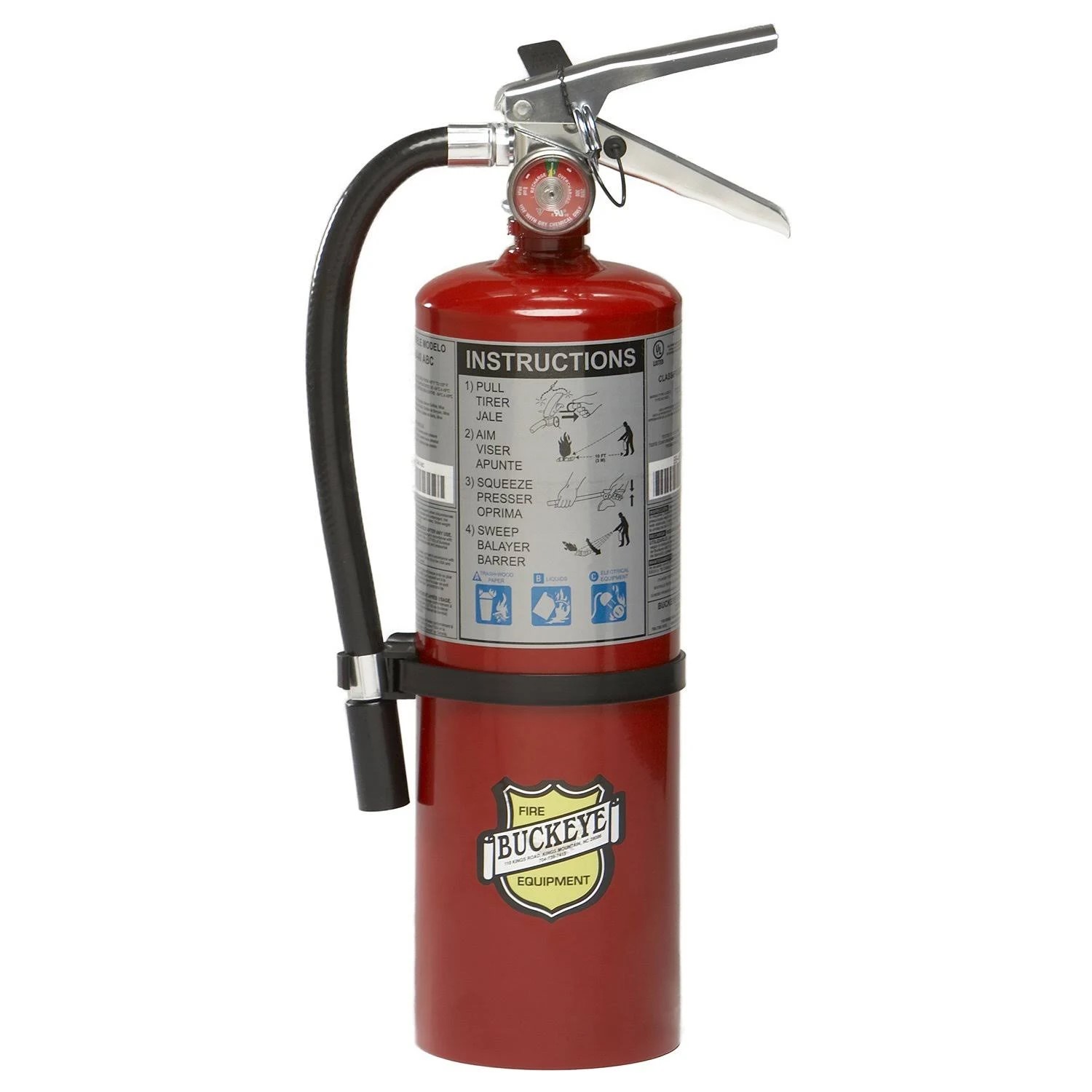 BUCKEYE FIRE EQUIPMENT 10914 Multi-Purpose Portable Stored Pressure Fire Extinguisher With Wall Hook, Dry Chemical Extinguisher, Class: A/B/C, UL Rating: 3A:40B:C, Extinguishing Agent: Monoammonium Phosphate