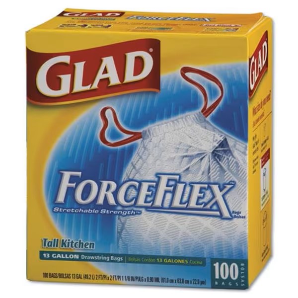 Clorox Professional CLO 70427 Glad Forceflex Drum Kitchen Bg 13Gl .95Mil white 100