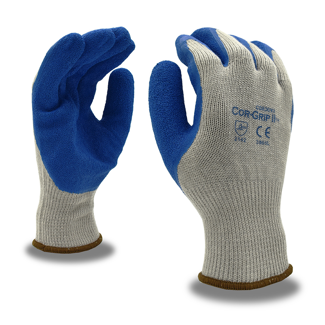 CORDOVA SAFETY PRODUCTS 3896/XL Latex Coated Gloves COR-GRIP™, Latex, Crinkle Blue Latex Coating, 10-GA