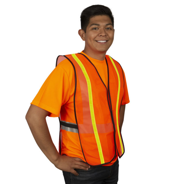 CORDOVA V110L Orange Non-Rated Vest General Purpose, Type O, Mesh Vest, Hook & Loop Closure,1 Inch Silver Reflective Stripe