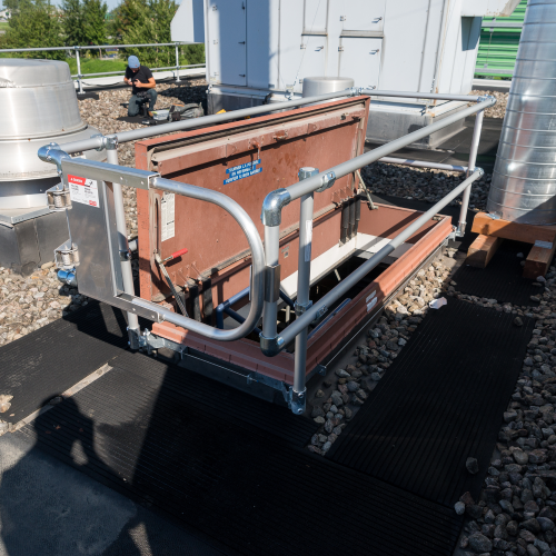 Delta Prevention Guardrail Kit for Roof Access Hatch, Clamp-on, up to 104" x 52", Aluminum