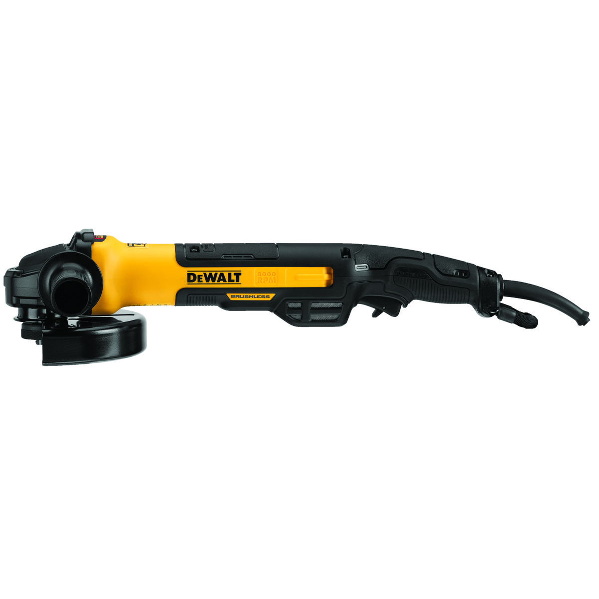 DeWALT® DWE43840CN Brushless Corded Rat Tail Small Angle Grinder With Kickback Brake, No Lock and Pipeline Cover, 7 in Dia Wheel, 5/8-11 Arbor/Shank, 120 VAC, Black/Yellow, No Lock Trigger Switch