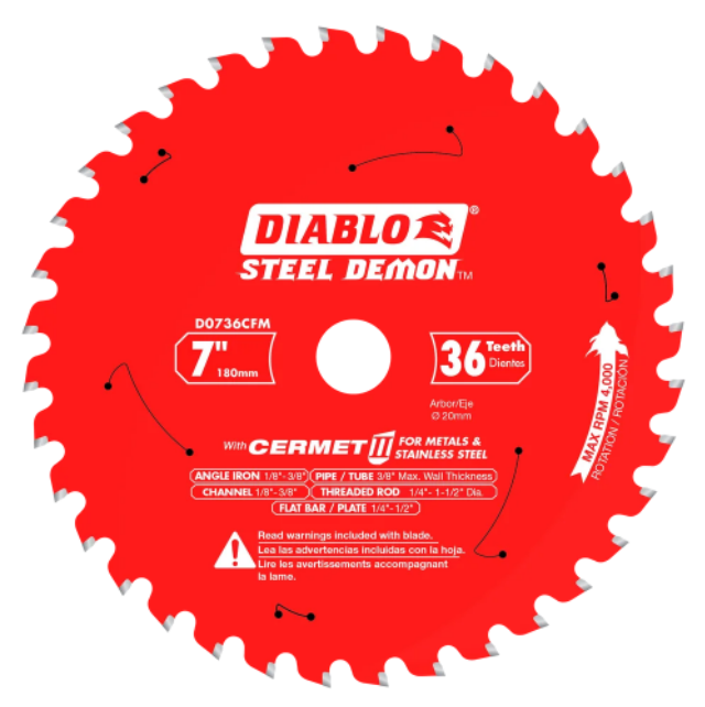 Diablo D0736CFM 7" 36 Tooth Cermet II Saw Blade for Metal & Stainless Steels 20mm Arbor