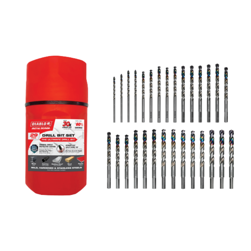 Diablo DMD-T29 Metal Demon™ 29-Piece Drill Bit Set with Thermos – Designed for Mild, Hardened, and Stainless Steel