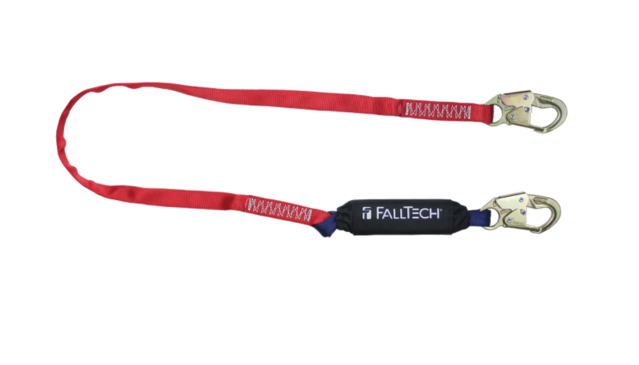 8247B FallTech 6' Ironman® 12' free fall Energy Absorbing Lanyard, Single-leg with Steel Snap Hooks
