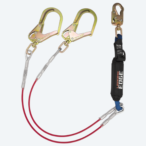 FallTech 8354LEYSS3D 6′ Leading Edge Cable Energy Absorbing Lanyard (Double-Leg with Swivel Connectors & SRL D-Ring)