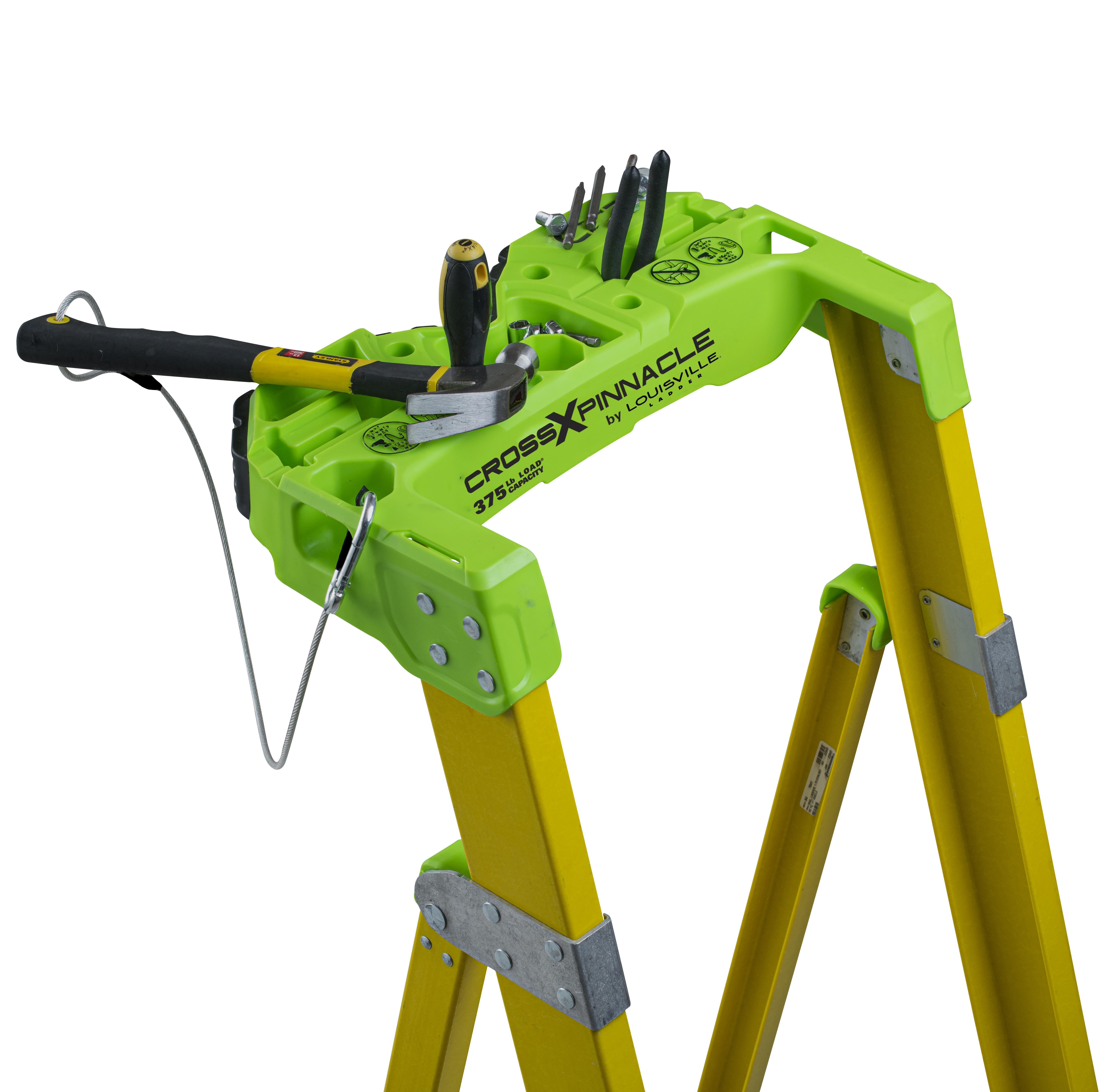 Louisville® FCP1408HD Cross Pinnacle Pro Platform and Leaning Step Ladder, 8 ft H Ladder, 375 lb Load, Fiberglass, ANSI Code: A14.5 Type IAA, 14-1/2 in W Platform