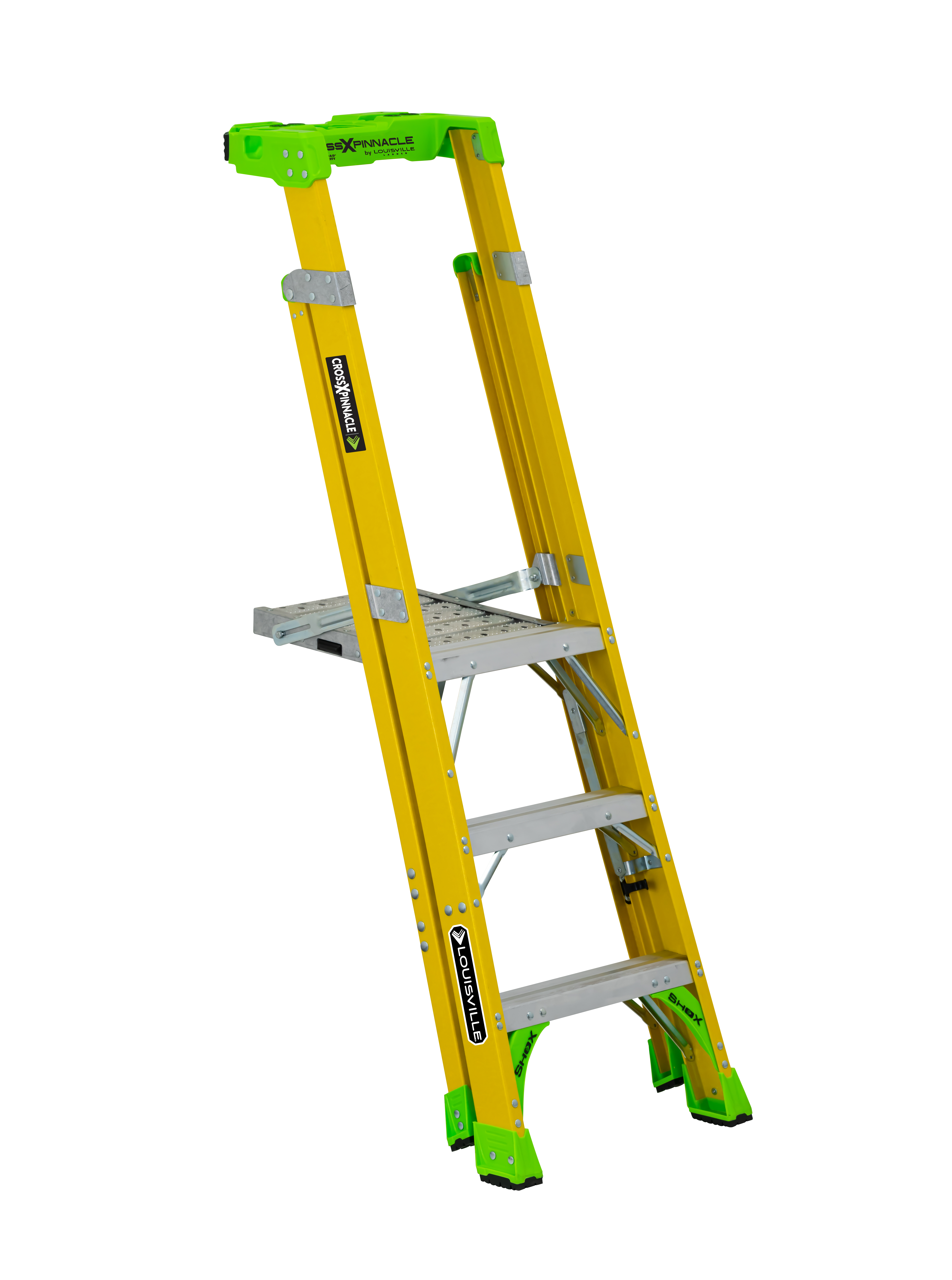 Louisville® FCP1403HD Cross Pinnacle Pro Platform and Leaning Step Ladder, 3 ft H Ladder, 375 lb Load, Fiberglass, ANSI Code: A14.5 Type IAA, 14-1/2 in W Platform