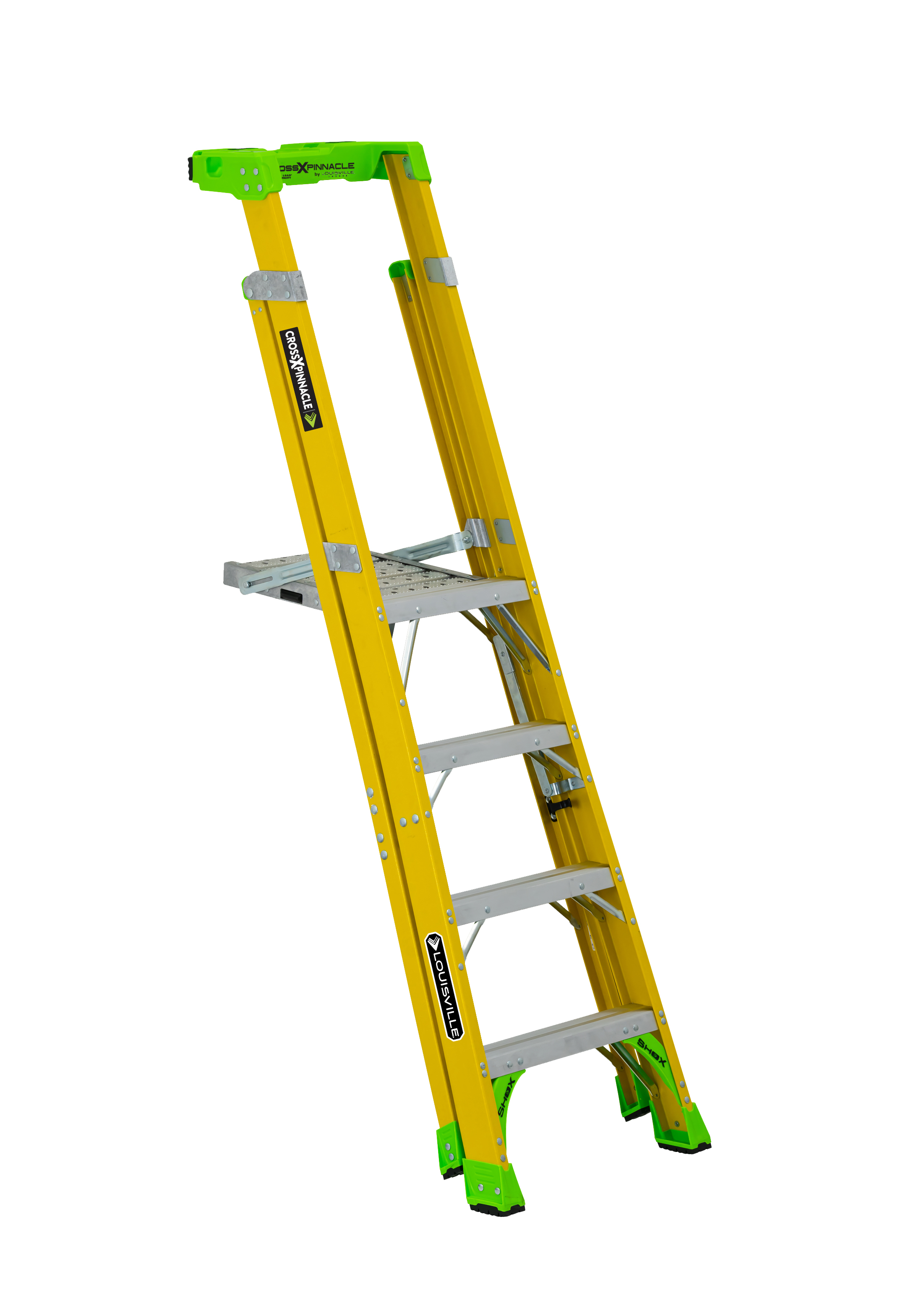 Louisville® FCP1404HD Cross Pinnacle Pro Platform and Leaning Step Ladder, 4 ft H Ladder, 375 lb Load, Fiberglass, ANSI Code: A14.5 Type IAA, 14-1/2 in W Platform