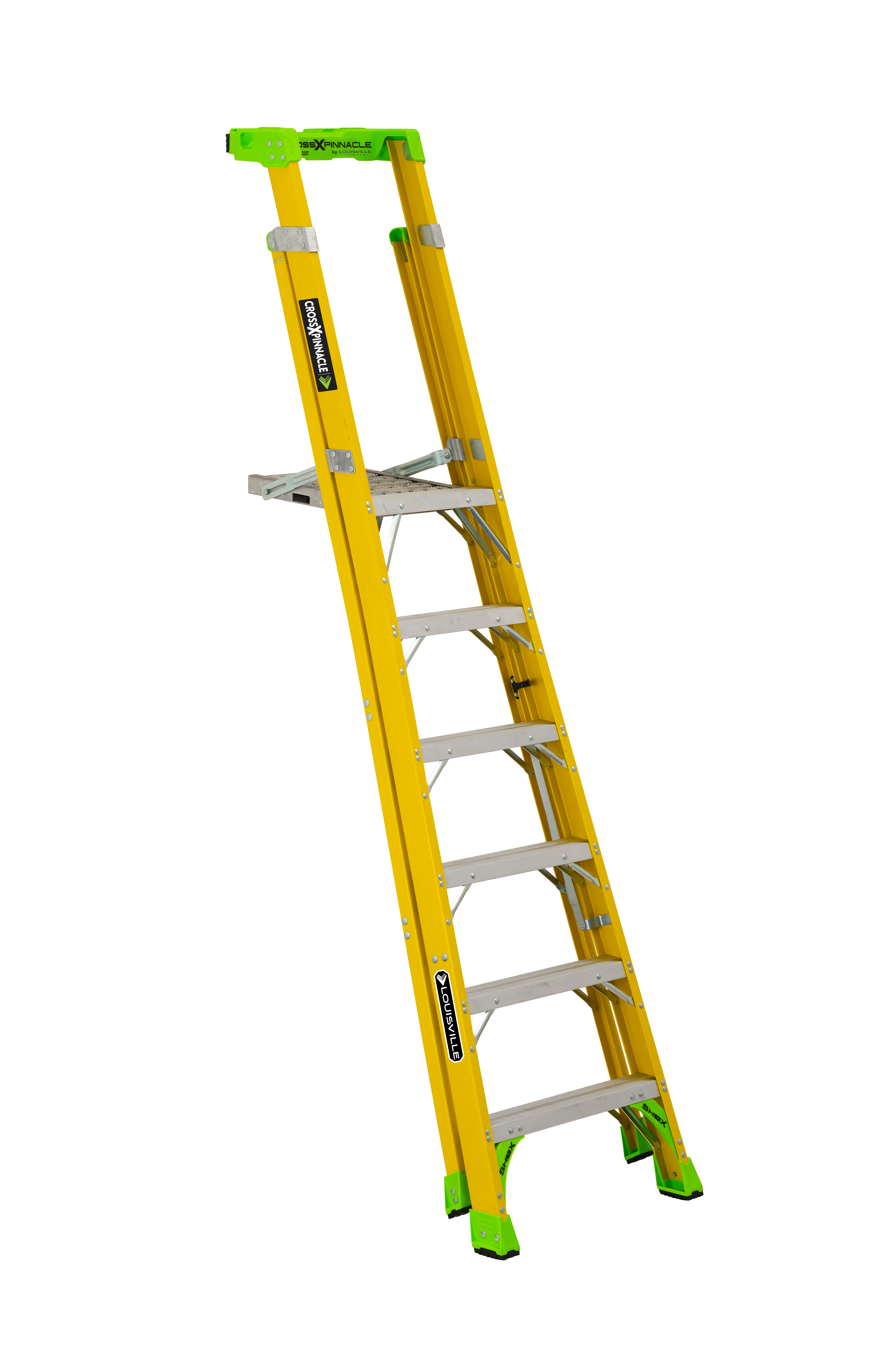 Louisville® FCP1406HD Cross Pinnacle Pro Platform and Leaning Step Ladder, 6 ft H Ladder, 375 lb Load, Fiberglass, ANSI Code: A14.5 Type IAA, 14-1/2 in W Platform