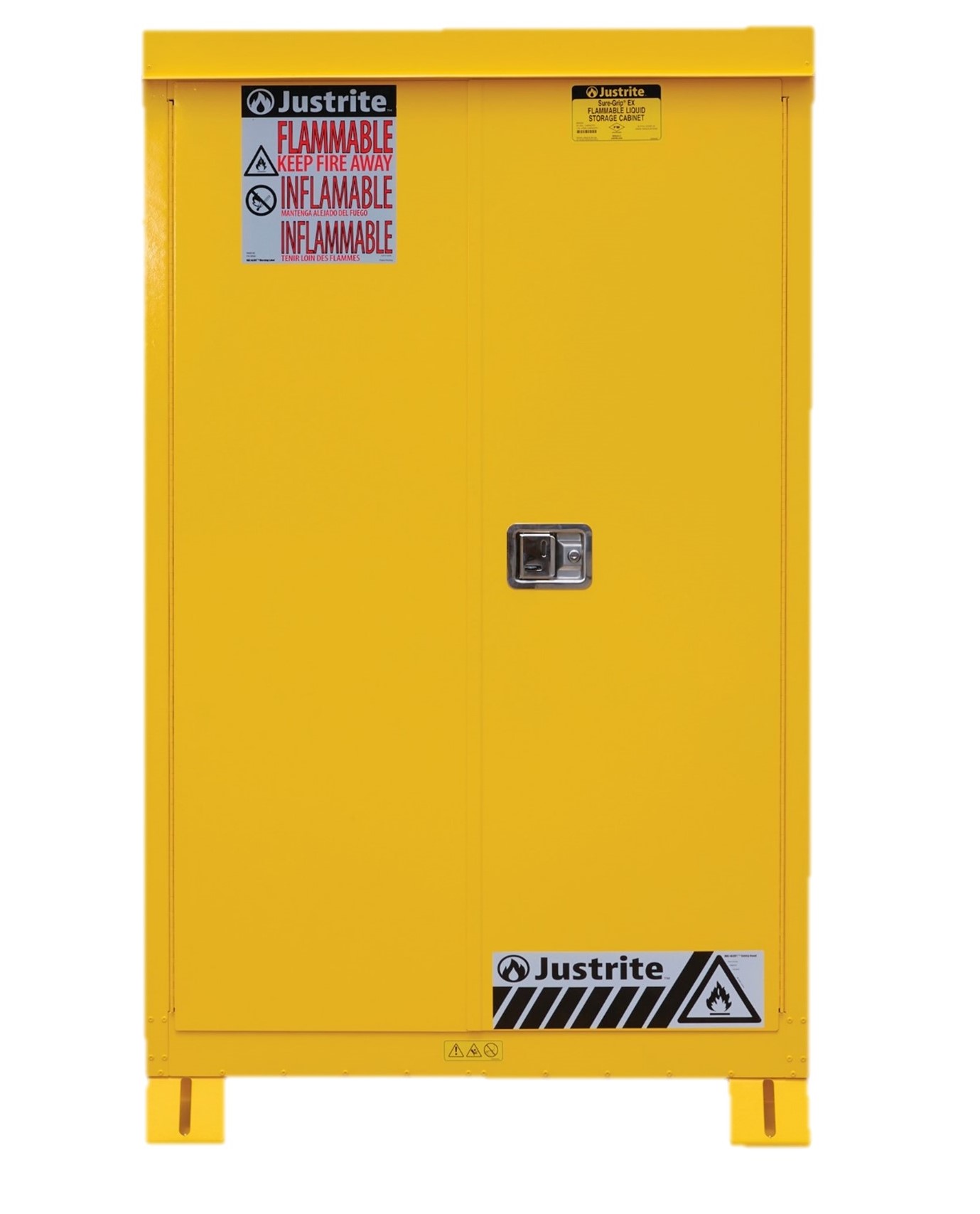 Justrite® 814520 Outdoor Flammable Safety Cabinet, Cap. 45 Gallons, 2 Shelves, 2 Self Close Doors, Yellow