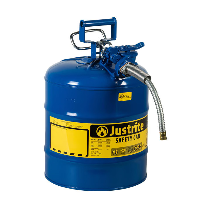 Justrite® 7250320 5 Gallon, 5/8" Metal Hose, Steel Safety Can for Kerosene, Type II, AccuFlow™, Blue