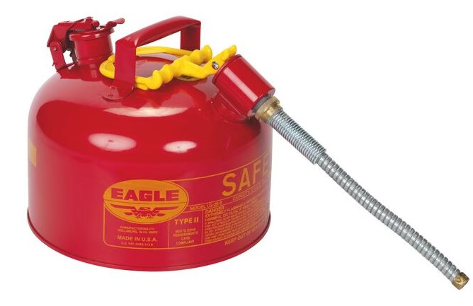 Justrite U226SX5 2.5 Gallon Type II Red Steel Safety Can with 5/8" Metal Hose
