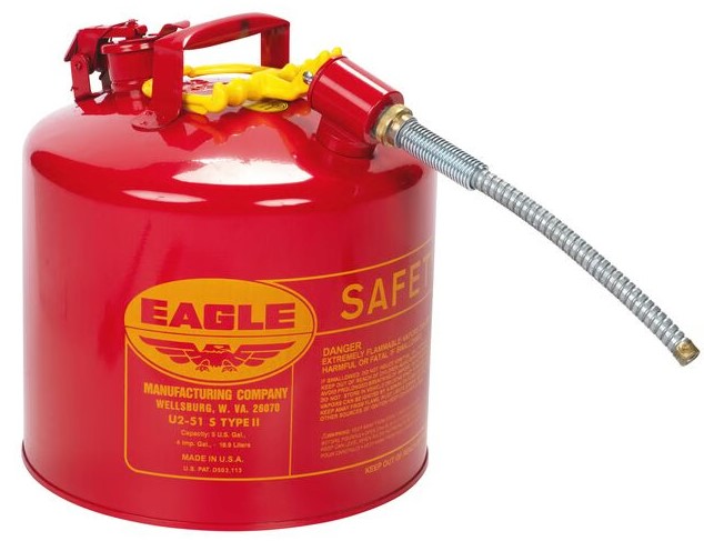 Justrite U251SX5 5 Gallon Type II Red Steel Safety Can with 5/8" Metal Hose