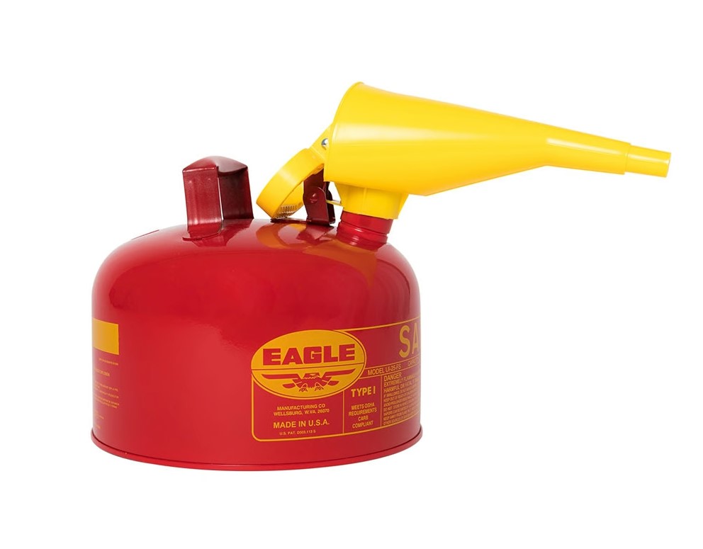 Justrite UI25FS 2.5 Gallon Type I Red Steel Safety Can with Funnel