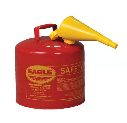 Justrite UI50FS Type I Safety Can, 5 Gallon, Steel, Red with Funnel