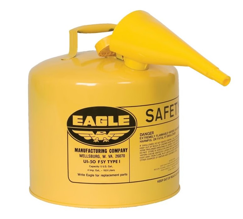 Justrite UI50FSY 5 Gallon Type I Yellow Steel Safety Can with Funnel – Diesel