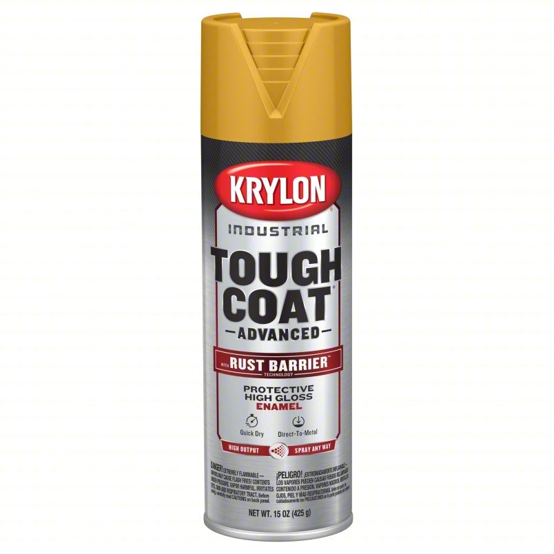 K00479008 TOUGH COAT ADVANCED Spray Paint: Premium Spray Paints, Rust Barrier, High Gloss Industrial Yellow, Aluminum/Metal/Steel; 15 oz Can