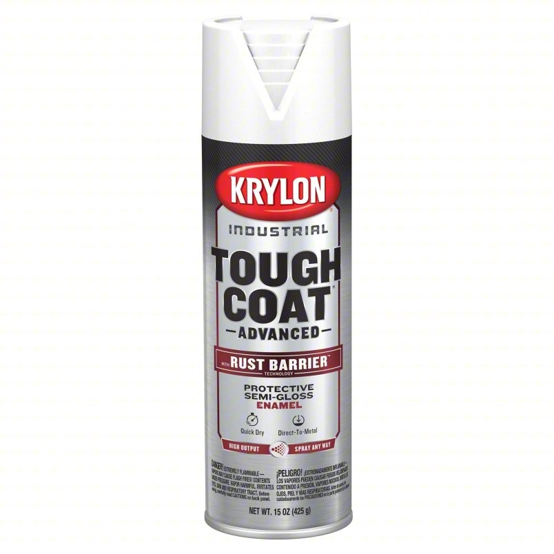 K00919008 TOUGH COAT ADVANCED Spray Paint: Premium Spray Paints, Rust Barrier, Semi-Gloss White, Aluminum/Metal/Steel, 65; 15 oz Can