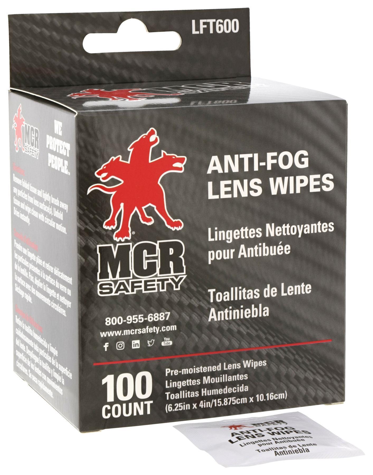 MCR Safety LFT600 100 Anti-Fog Pre-Moistened Lens Cleaning Towelette, 6-1/4 x 4 in Tissue, For Use With Multi-Coated Lens
