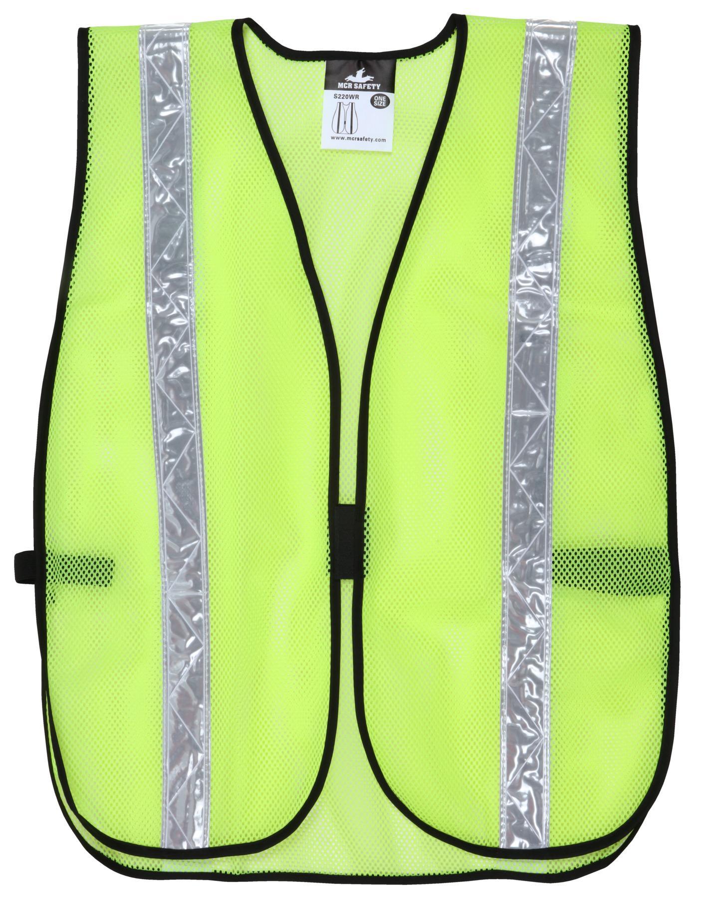 MCR Safety S220WR General Purpose Non-ANSI Safety Vest, Universal, Hi-Viz Fluorescent Lime, Polyester Mesh, Elastic Side Strap/Hook and Loop Closure