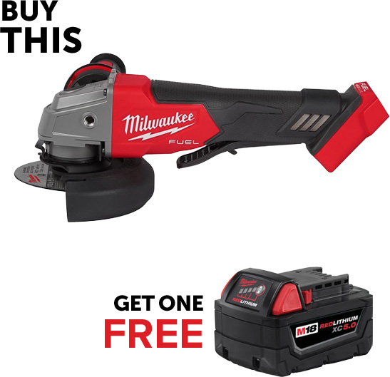 Milwaukee® 2880-20 M18 FUEL™ 4-1/2" / 5" Braking Grinder Paddle Switch, No-Lock w/ Friction Ring w/ Free 48-11-1850 M18™ REDLITHIUM™ XC5.0 Battery