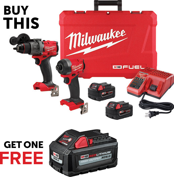 Milwaukee® 3697-22 FUEL™ 1/2" Hammer Drill/Driver & 1/4" Hex Impact Driver 2-Tool Combo Kit w/ Free 48-11-1865 M18™ REDLITHIUM™ HIGH OUTPUT™ XC6.0 Battery