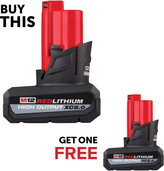 Milwaukee® 48-11-2450 M12™ REDLITHIUM™ HIGH OUTPUT™ XC5.0 Battery  Buy 1 Get 1