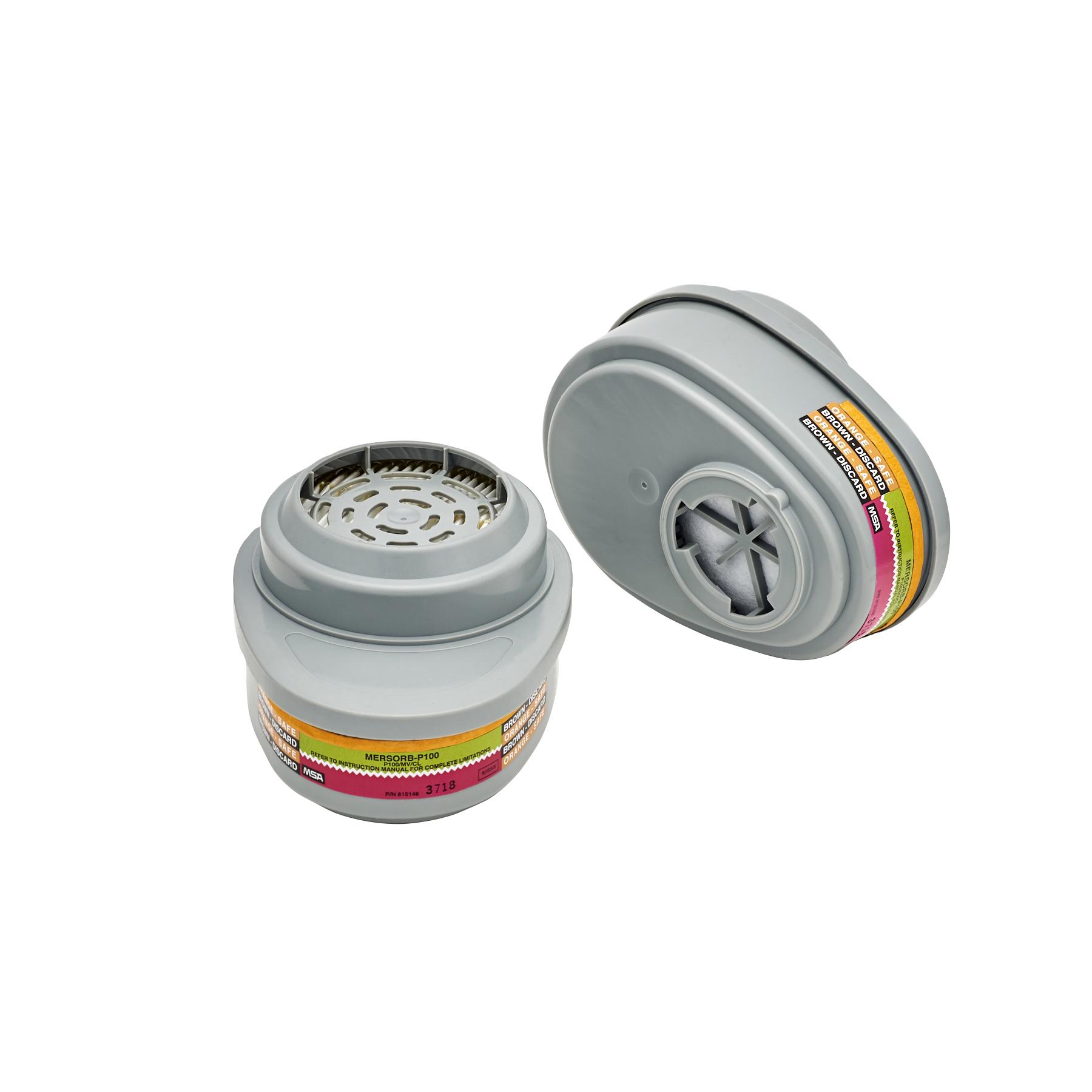 MSA 815368 Advantage® Respirator Cartridge, For Use With Advantage® Series Respirators, P100 Filter Class, 0.999 Filter Efficiency, Bayonet Connection, Resists: Chlorine and Mercury Vapors