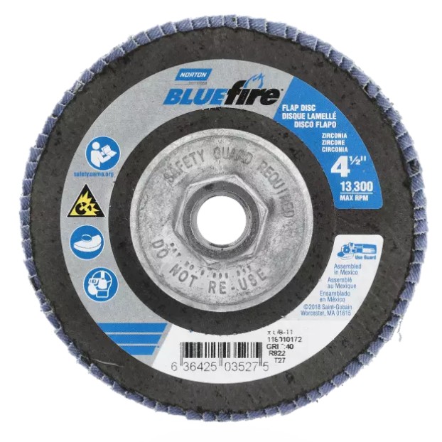 Norton BlueFire 08834100027 Type 27 Fiberglass Flat Flap Disc 6 in x 7/8 in P40 Grit