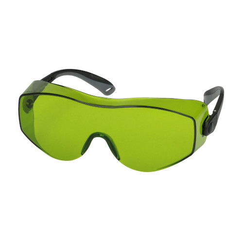 Bouton® 250-98-0024 Single Safety Glasses, Anti-Fog/Anti-Scratch, Green Lens, Frameless Frame, Black/Gray, Polycarbonate/Thermoplastic Rubber Frame, ANSI Z87.1-2015