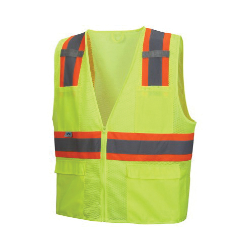Pyramex RVZ2310 Hi-Vis Lime Mesh Safety Vest with Contrasting Reflective Tape