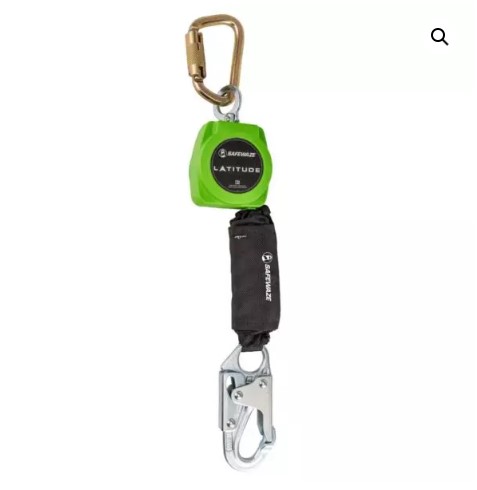 Safewaze 019-5044 Latitude 6' Single Web Class 1 SRL-P: Carabiner, Snap Hook