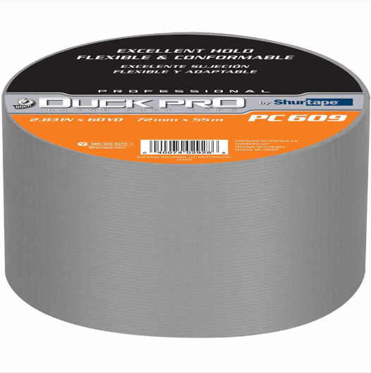 Shurtape 105476 Duck Pro PC 609 Silver Co‑Extruded Cloth Duct Tape, 72 mm x 55 m, 10 mil