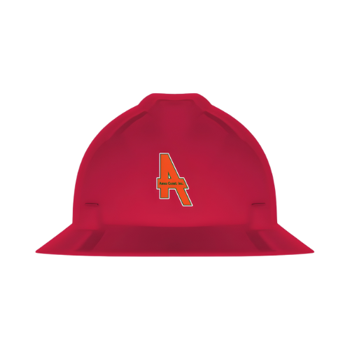 MSA 475371 AMES LOGO V-Gard Slotted Full-Brim Hat, Red, w/Fas-Trac III Suspension  454-475371-LOGO BL87976-FRONT, BL88081-BACK, BL7400-RT SIDE REF QUOTE 21526745-00