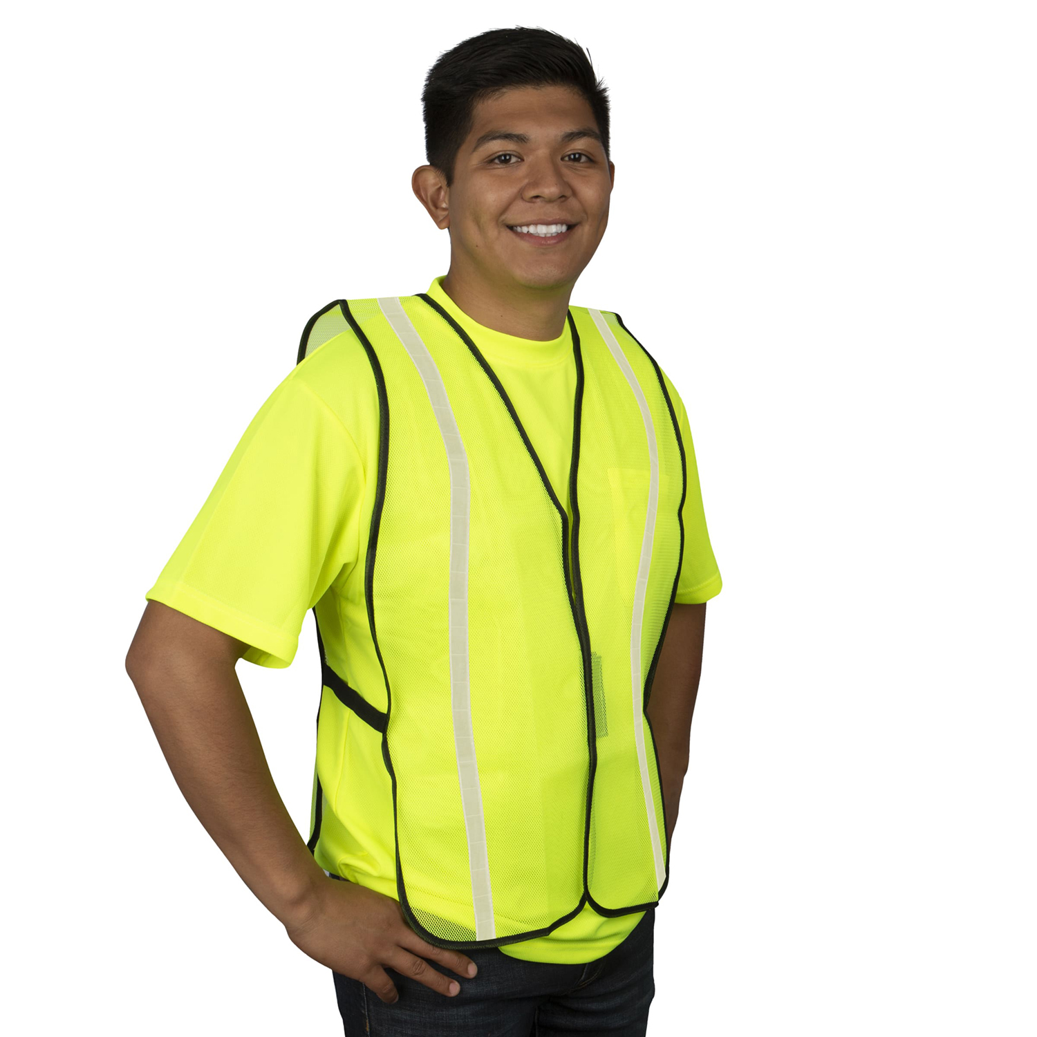 CORDOVA V111W Lime Non-Rated Mesh Vest General Purpose, Type O, Hook & Loop Closure, 1-Inch Silver Reflective Tape, One Size Fits All