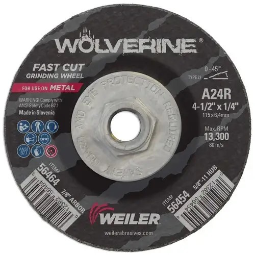 Vortec Pro® 56454 Type 27 Cut-Off Wheel, 4-1/2 in Dia x 1/4 in THK, 24 Grit, Aluminum Oxide Abrasive