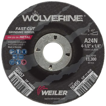 Vortec Pro® 56455 Type 27 Cut-Off Wheel, 4-1/2 in Dia x 1/4 in THK, 24 Grit, Aluminum Oxide Abrasive