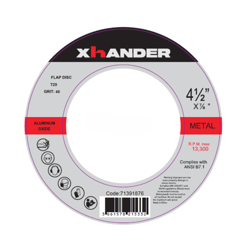 XhANDER 4-1/2 x 7/8 40G Flap Disc T29