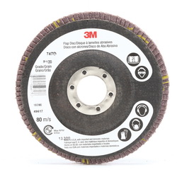 3M™ 7000028346 747D Type 27 Flap Disc, 4-1/2 in Dia Disc, 7/8 in Center Hole, P120 Grit, Fine Grade, Ceramic Abrasive, Type 27 Disc