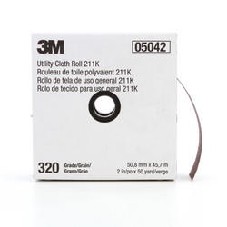 3M™ 7000118352 211K Utility Cloth Roll, 50 yd L Roll x 2 in W Roll, 320 Grit, Extra Fine Grade, Aluminum Oxide Abrasive, Cloth Backing